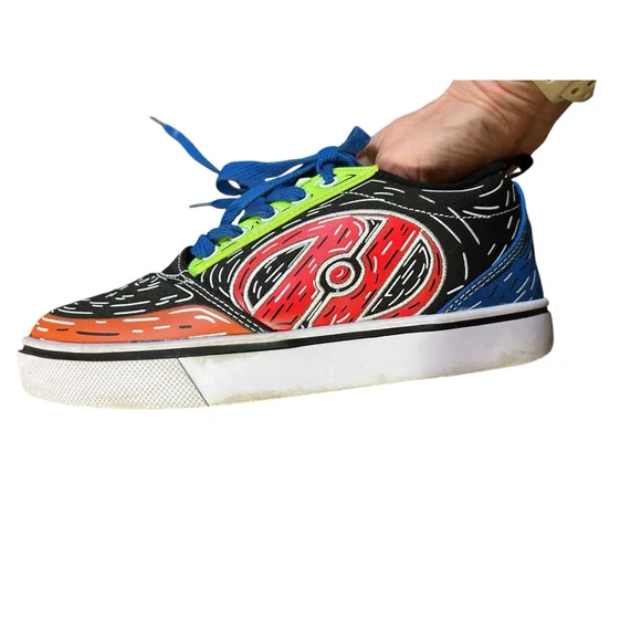 Boys Heelys Sneakers Black Blue Orange Size 2 - Picture 5 of 7